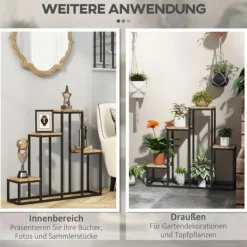 Clearance Blomhylla 4 nivåer växtställ för balkong/trädgård, trä ljusbrun 80×20×74 cm Växtställ