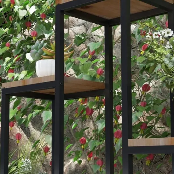 Clearance Blomhylla 4 nivåer växtställ för balkong/trädgård, trä ljusbrun 80×20×74 cm Växtställ
