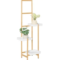 New Blomhylla i trä - Växtställ STR13-WN - Flerplanig - För 3 krukor - 31×130×27 cm - Montering krävs - Vit Växtställ