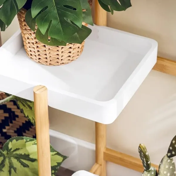 New Blomhylla i trä - Växtställ STR13-WN - Flerplanig - För 3 krukor - 31×130×27 cm - Montering krävs - Vit Växtställ