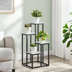 Clearance Blomkrukaställ med 4 hyllor - marmor / svarta ben Krukor & Växtbehållare