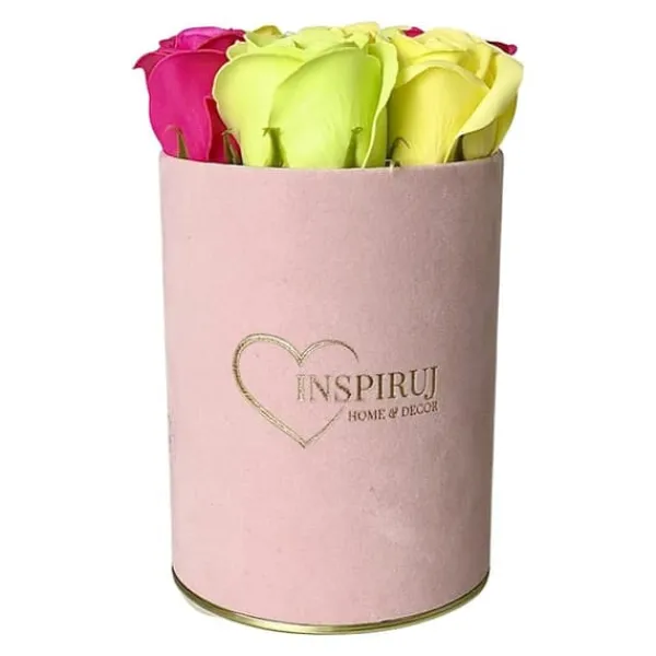 Outlet Blomlåda Inspiruj - Rosa låda med tvålrosor - nr 17 Mix fuchsia grön gul Blommor