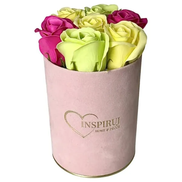 Outlet Blomlåda Inspiruj - Rosa låda med tvålrosor - nr 17 Mix fuchsia grön gul Blommor