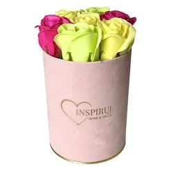 Outlet Blomlåda Inspiruj - Rosa låda med tvålrosor - nr 17 Mix fuchsia grön gul Blommor