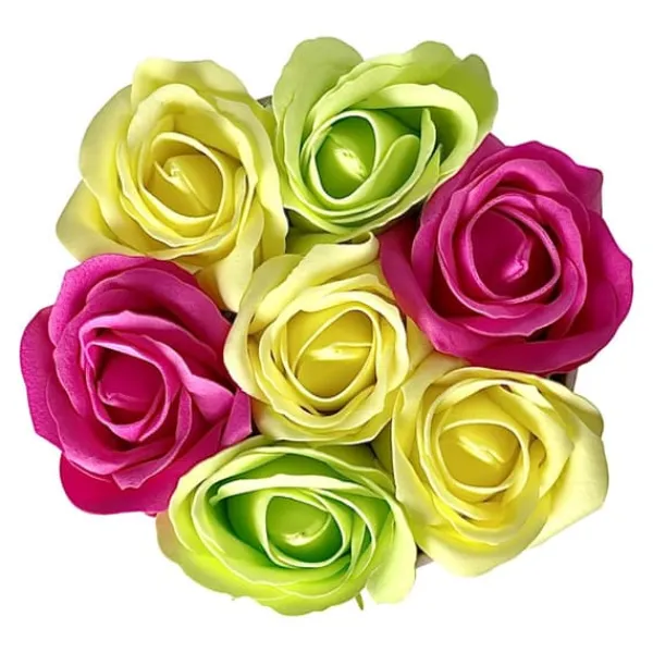 Outlet Blomlåda Inspiruj - Rosa låda med tvålrosor - nr 17 Mix fuchsia grön gul Blommor