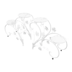 Clearance Blomsterställ - Växtställ 2-pack - Metall - För Inne/Ute - Balkong, Trädgård, Vardagsrum - Vit Växtställ