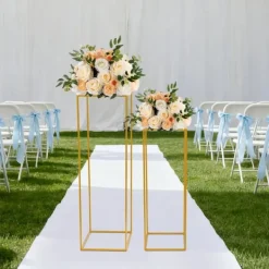 Blomsterställ för bröllop 2-pack - Rektangulär ställning - 80 cm & 100 cm - Metall - Fristående - Modern design - Guld