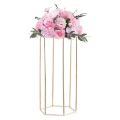 Online Blomsterställ, Hexagonal pelare blomsterdisplay, 29x25x60 cm, Guld, Stål Blommor