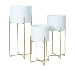 Sale Blomställ DEIA WHITE S 19,5x18xH37cm, vit/gyllene Krukor & Växtbehållare