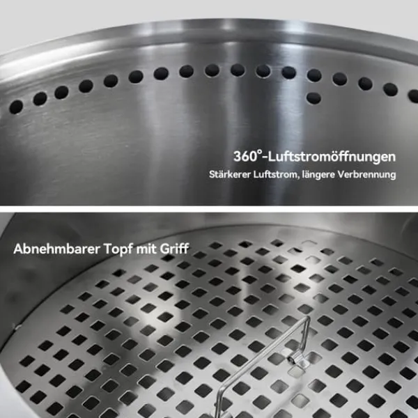 Bålplats i rostfritt stål, portabel utomhuseldstad med askenhet, grillbålplats för vedeldning