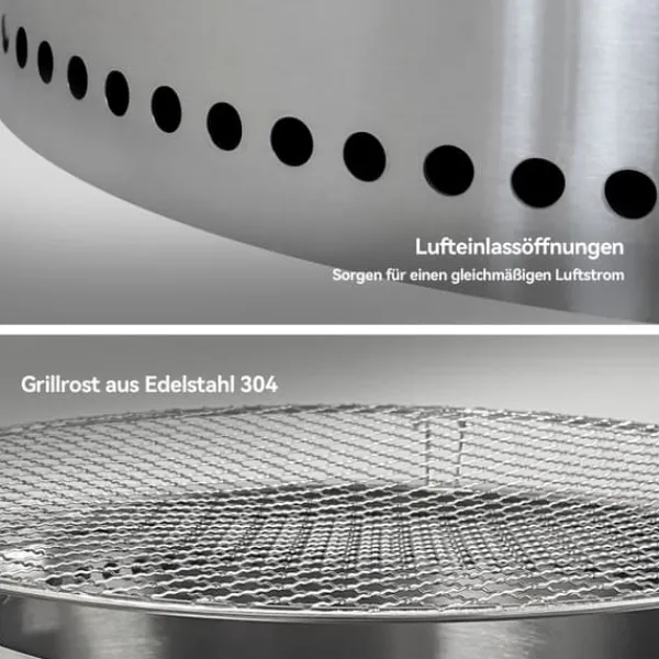 Bålplats i rostfritt stål, portabel utomhuseldstad med askenhet, grillbålplats för vedeldning