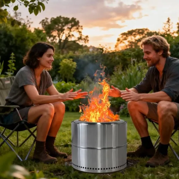 Bålplats i rostfritt stål, portabel utomhuseldstad med askenhet, grillbålplats för vedeldning