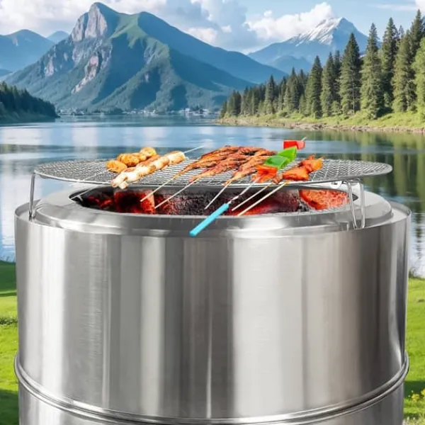 Sale Bålplats i rostfritt stål, portabel utomhuseldstad med askenhet, grillbålplats för vedeldning Öppna Spisar