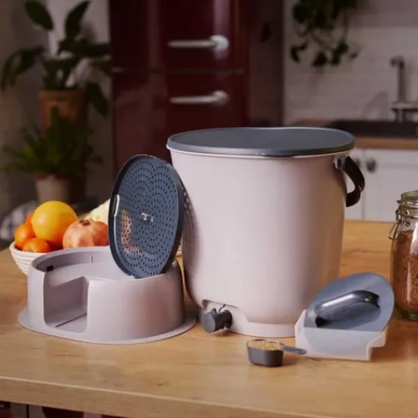 Clearance Bokashi Essential 15,3L kompostbehållare - Skaza - Inkluderar 1 kg aktivator - Grå Kompostering