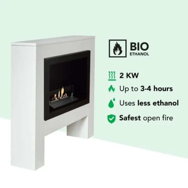 Outlet Bolea bio-etanol öppen spis - Vit MDF öppen spis surround - 1,5 KW värme Öppna Spisar