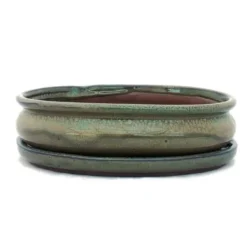 Discount bonsai skål med fat storlek 3 - olivbrun - oval - modell o47 - l 19cm - b 13,5cm - h 5cm Krukor & Växtbehållare