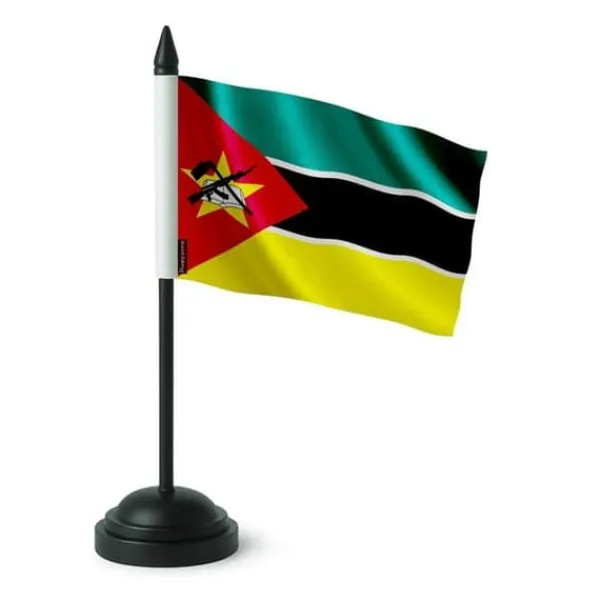 Bordflagga - Moçambique - 14 x 21 cm - Polyester - Plaststång - Tryck Fram/Back