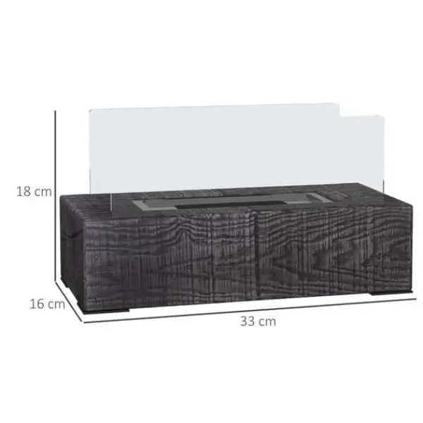 Hot Bordsetanolkamin 0,15 L, portabel med trälook, rostfritt stål 33×16×18 cm Öppna Spisar