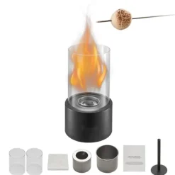 Bordsskiva Fire Pit 6 tum, Metall Öppen Spis, Inomhus och Utomhus Användning, Glasdetaljer