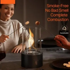 Bordsskiva Fire Pit 6 tum, Metall Öppen Spis, Inomhus och Utomhus Användning, Glasdetaljer