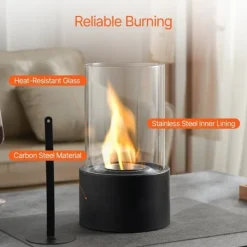 Bordsskiva Fire Pit 6 tum, Metall Öppen Spis, Inomhus och Utomhus Användning, Glasdetaljer