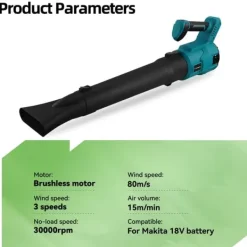 Borstlös Elektrisk Snöslunga,30000rpm Sladdlös Blåsare,3 Hastighetsinställningar,Med 2batterier