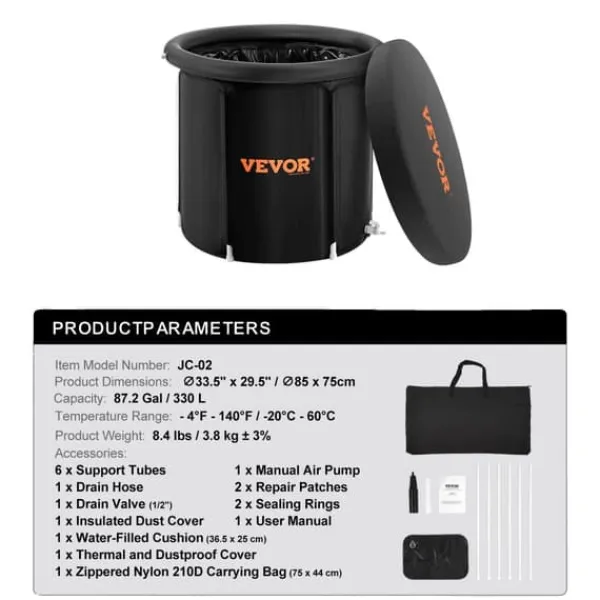 Outlet Bärbar isbadkar, 76,6 gallons kapacitet, temperaturintervall -4°F till 140°F,75x85 Spa & Utomhusbad