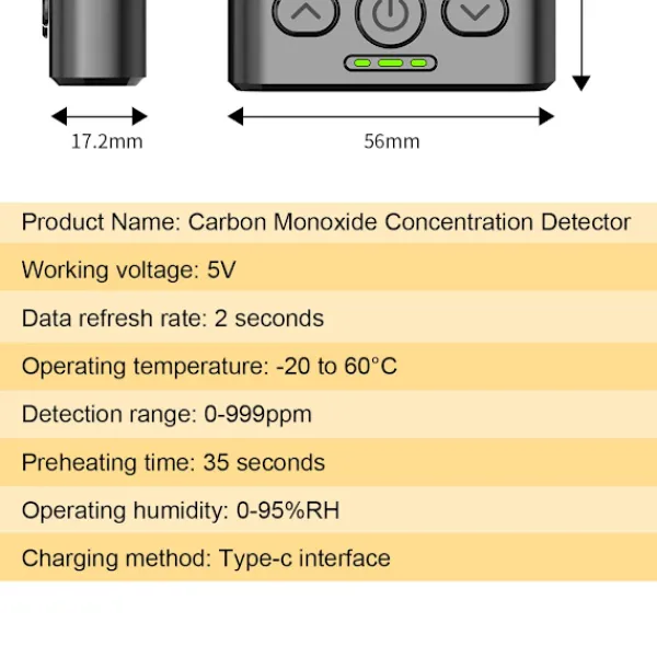 Online Bärbar kolmonoxiddetektor med elektrokemisk sensor för realtidsövervakning av CO, temperatur och luftfuktighet Rök- & Koloxiddetektorer