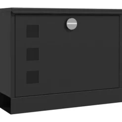 Brevlåda med tidningsfack, fönster och 2 nycklar – svart metall 36,5×11,5×29 cm