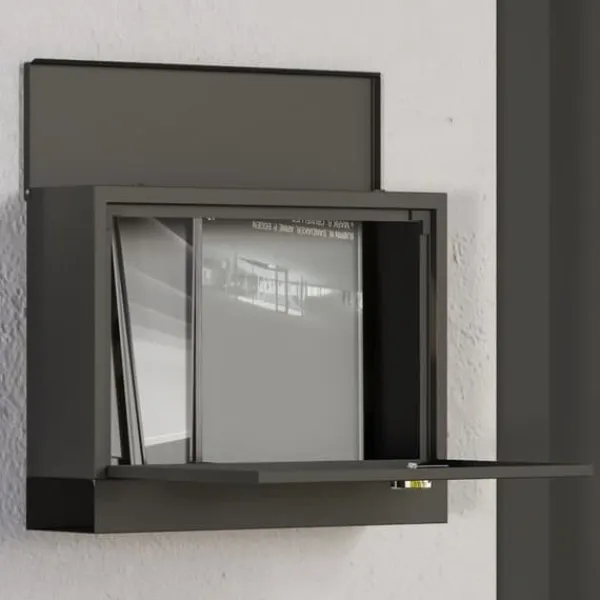 Brevlåda med tidningsfack, fönster och 2 nycklar – svart metall 36,5×11,5×29 cm