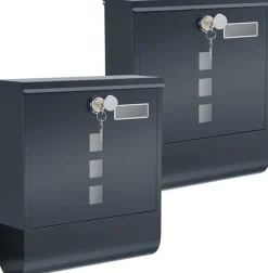 Brevlåda, set om 2, väggmonterad brevlåda, lås med kopparcylinder, roterande lock, tidningsfack, fönster, namnskyltshållare, låsbar, antracit GMB20