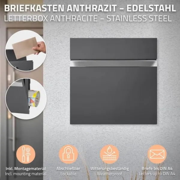 Clearance Brevlåda 37x36,5x11 cm antracit/svart marmorlook stål ML design Postlådor & Brevlådor