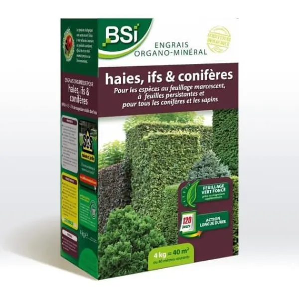 Sale BSI - Organisk mineralgödsel för häck / idegran / barrträd - för alla barrträd eller granar - 4 kg - upp till 40 m² - UAB Gödningsmedel