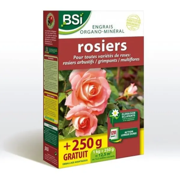 Best BSI - Organiskt gödselmedel - För alla typer av rosor - Strålande blomning - Långvarig - 1 kg - Plus 250 g gratis - 12,5 m² Gödningsmedel