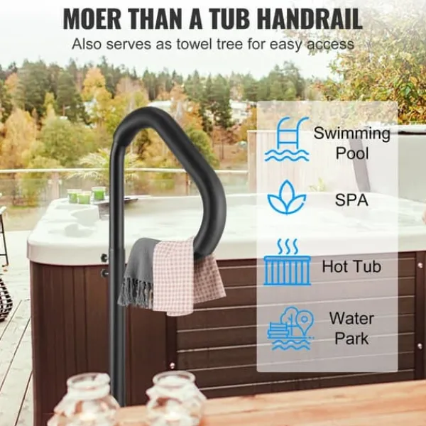 Bubbelpool handledare, 360° vridbar, justerbar höjd 35"-57", rostsäker aluminium, glidunderlag, 600 LBS kapacitet.