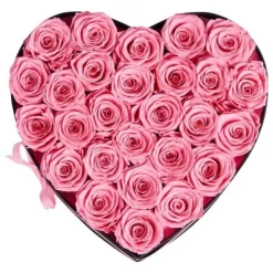 Best Bukett med bevarade rosor, 27 rosor hjärtformad ask, 223x230x140 mm, rosa Blommor