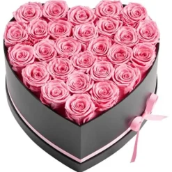 Best Bukett med bevarade rosor, 27 rosor hjärtformad ask, 223x230x140 mm, rosa Blommor