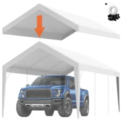 Carport ersättande kapell 10 x 20 fot, garage tält, vattentät & UV-skyddad, enkel installation med bollbyxor, vit (endast topp) Skjul, Garage & Carports