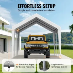 Carport ersättande kapell 10 x 20 fot, garage tält, vattentät & UV-skyddad, enkel installation med bollbyxor, vit (endast topp) Skjul, Garage & Carports