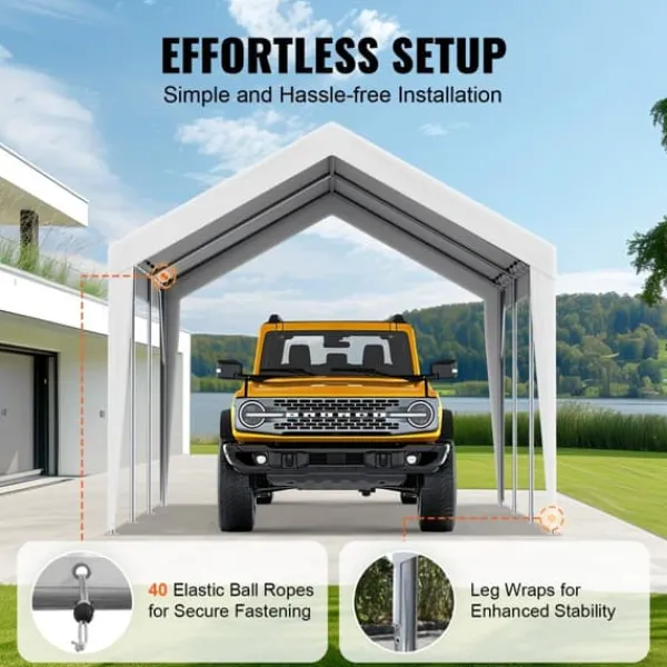 Carport ersättande kapell 10 x 20 fot, garage tält, vattentät & UV-skyddad, enkel installation med bollbyxor, vit (endast topp) Skjul, Garage & Carports