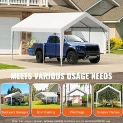 Carport ersättande kapell 10 x 20 fot, garage tält, vattentät & UV-skyddad, enkel installation med bollbyxor, vit (endast topp) Skjul, Garage & Carports