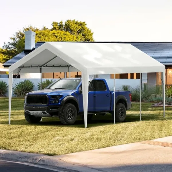 Carport ersättande kapell 10 x 20 fot, garage tält, vattentät & UV-skyddad, enkel installation med bollbyxor, vit (endast topp) Skjul, Garage & Carports