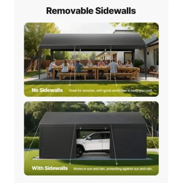 Online Carport, 365x609x302 cm, Grå, Stålram Skjul, Garage & Carports