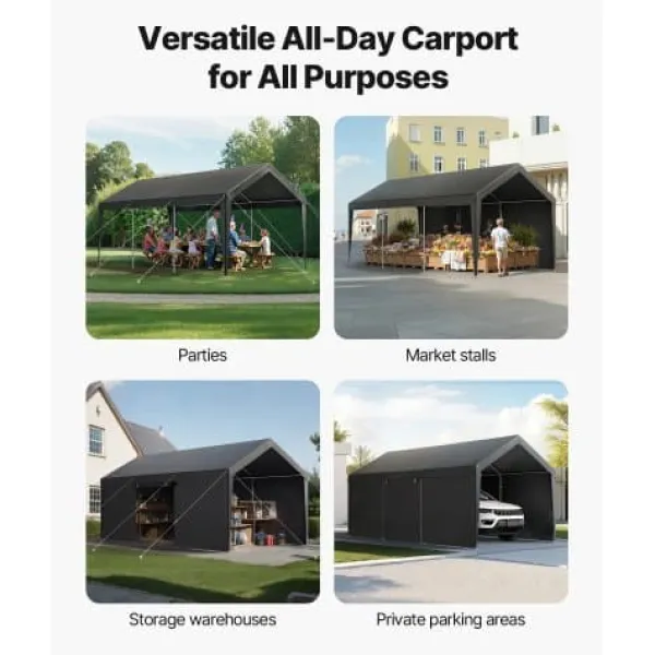 Online Carport, 365x609x302 cm, Grå, Stålram Skjul, Garage & Carports