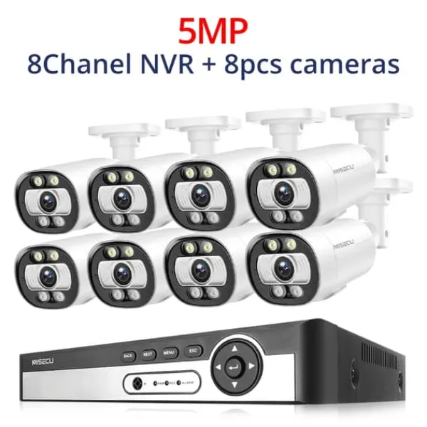 Discount 8CH NVR Säkerhetskamerasystem, 4K-upplösning, AI Mänsklig Detektion,8CH NVR 8ST KAMERA 5MP, 1T Säkerhetsmonitorer & Videokameror