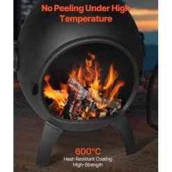 Hot Chiminea, Sfärisk utomhus vedeldad eldstad, 43x42x112 cm, Svart Öppna Spisar