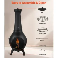 Hot Chiminea, Sfärisk utomhus vedeldad eldstad, 43x42x112 cm, Svart Öppna Spisar