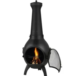 Chiminea utomhus öppen spis 22 tum, i aluminium med grillnät och skorstensrock, för terrassen