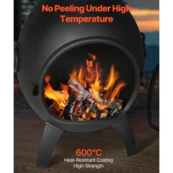 Chiminea utomhus öppen spis 22 tum, i aluminium med grillnät och skorstensrock, för terrassen