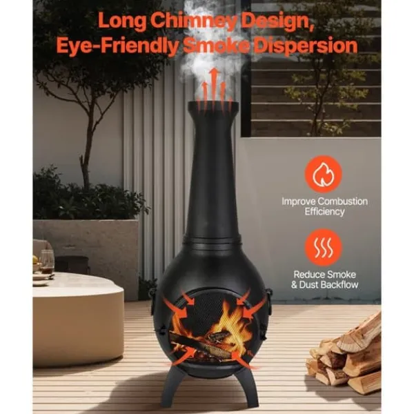 Chiminea utomhus öppen spis 22 tum, i aluminium med grillnät och skorstensrock, för terrassen